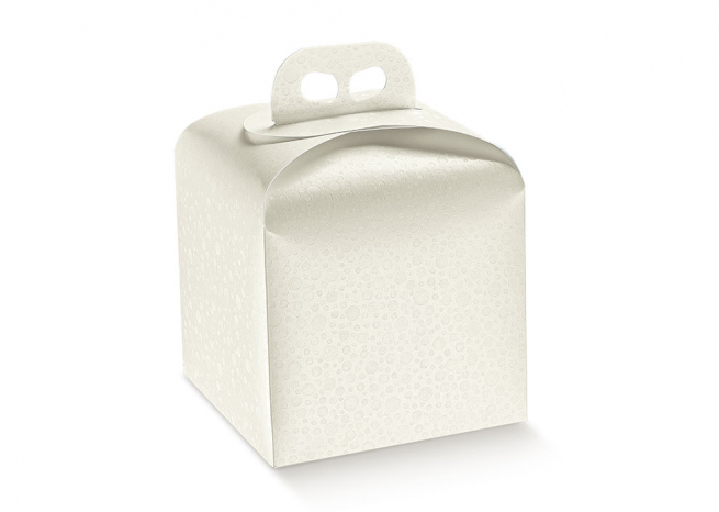 Scatola porta panettone in cartone bianco con maniglia, 20x20x18 cm, cartone da 50 pezzi