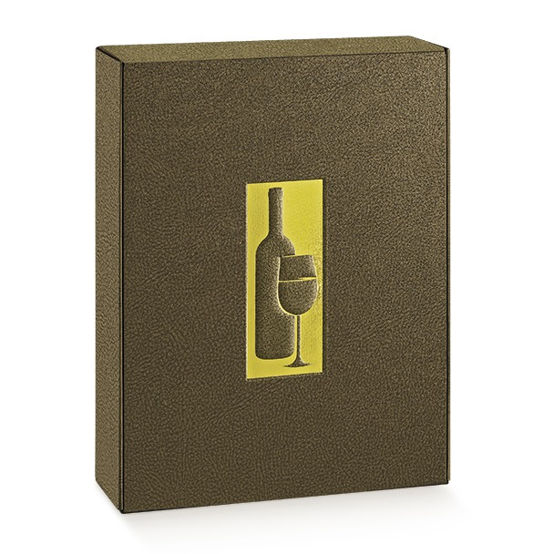 Scatola cantinetta porta bottiglie automontante in cartone marrone scuro e stampa a caldo, 34x37x9 cm, cartone da 30 pezzi