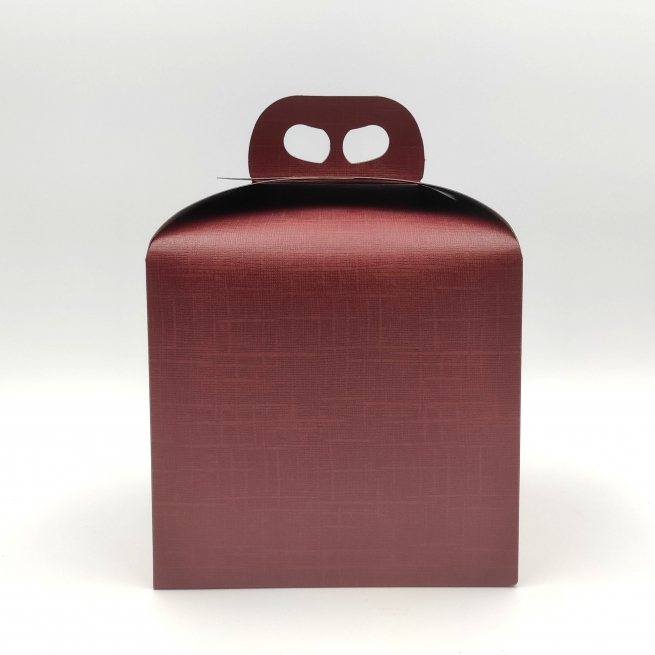 Scatola porta panettone in cartone seta bordeaux e maniglia, 20x20x18 cm, cartone da 50 pezzi