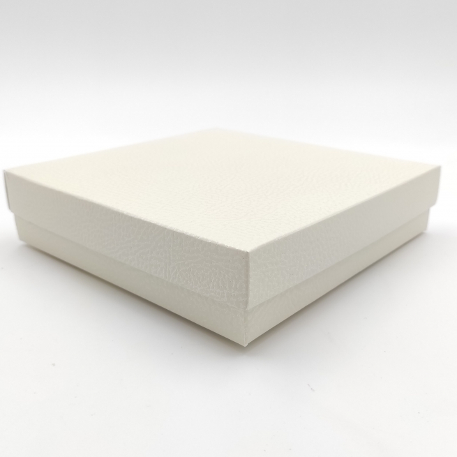 Scatola in cartone pelle bianco con coperchio, 18x18 cm, altezza 4 cm, confezione da 10 pezzi