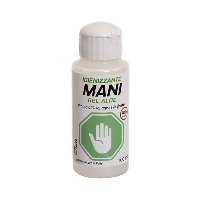 Gel mani igienizzante aloe con base alcoolica 70%, flacone da 100ml