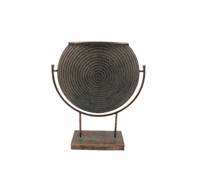 Portafiori in metallo a forma di gong bronzo invecchiato, varie misure