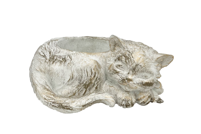 Gatto portafiori in cemento, lunghezza 29 cm