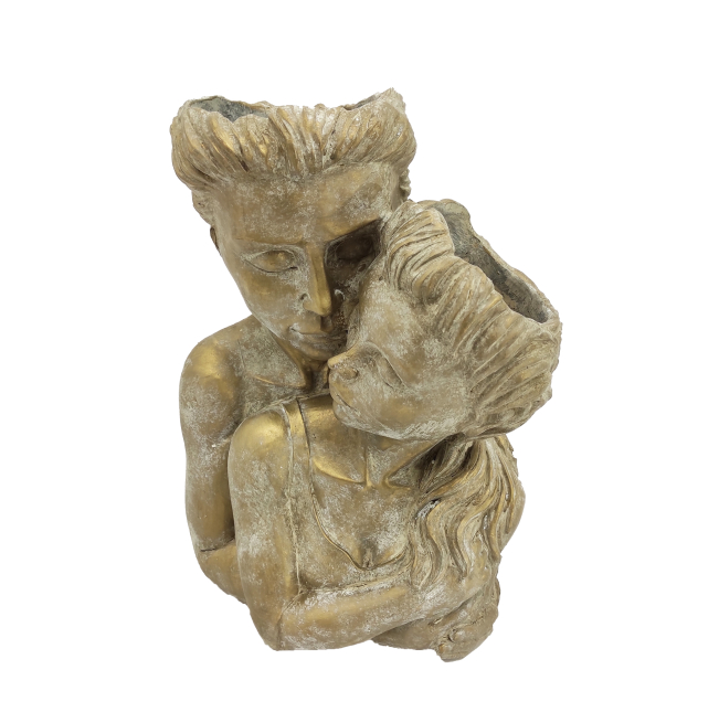 Portavaso oro anticato "Coppia che si abbraccia", altezza 42 cm