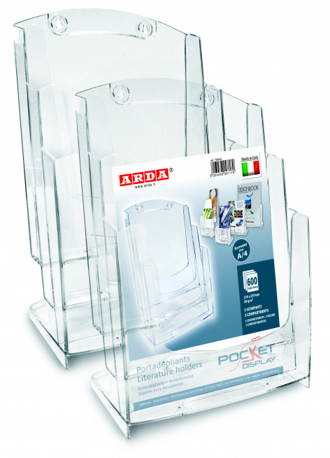 Portadepliant PVC trasparente formato A4 modello con 3 tasche