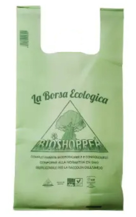 Shopper biodegradabile in mater-bi verde, formato 27+13x50cm, gr.8, cartone da 500 pezzi