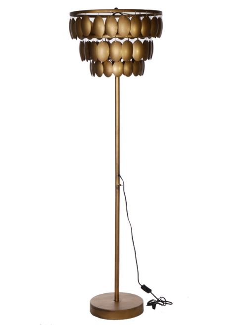 Lampada da terra in metallo oro, altezza 162 cm