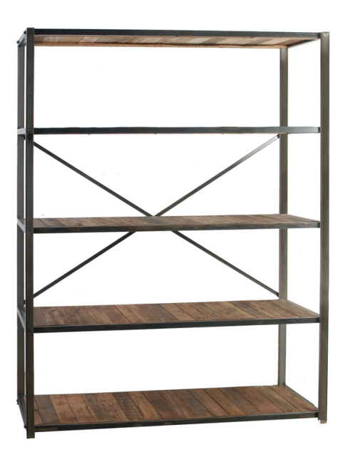 Scaffale a 4 ripiani in legno e metallo, altezza 198 cm