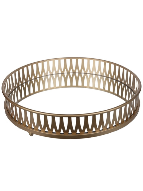 Vassoio tondo in metallo oro con specchio, diametro 46 cm