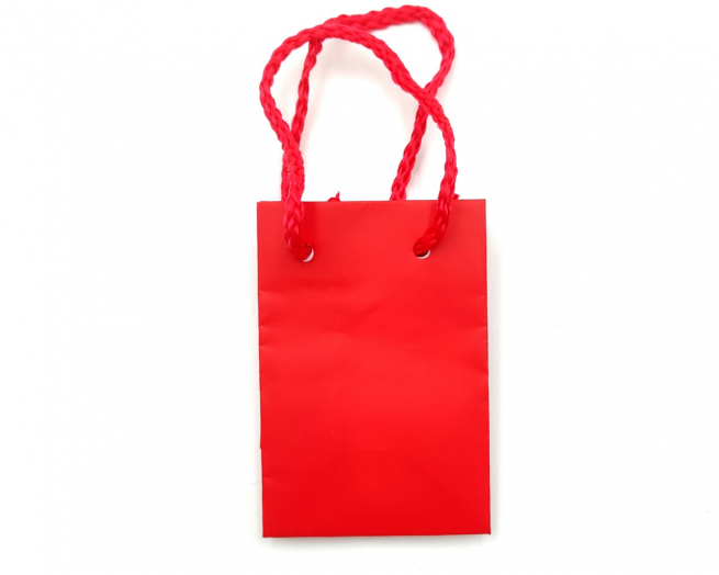 Shopper rosso in carta plastificata opaca, maniglia in cotone