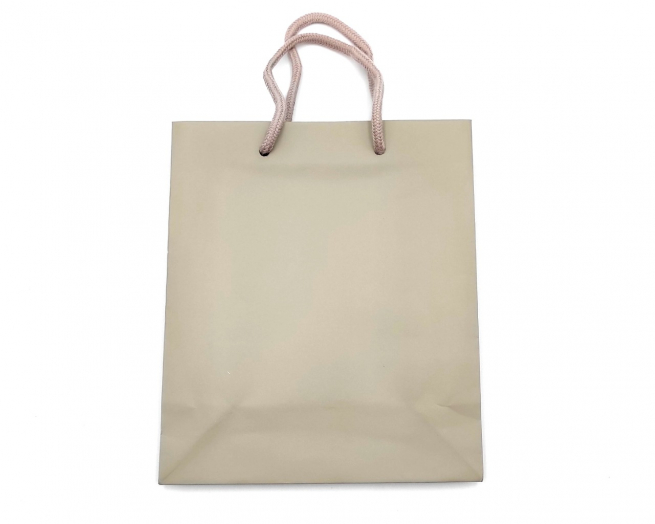 Shopper tortora in carta plastificata opaca, maniglia in cotone