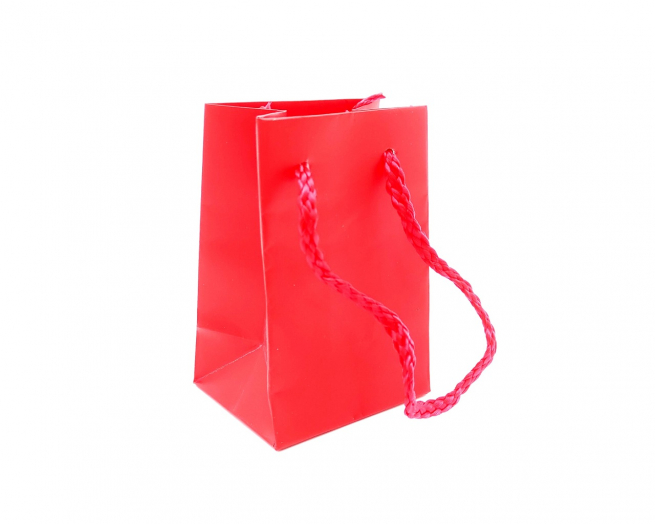 Shopper rosso in carta plastificata opaca, maniglia in cotone