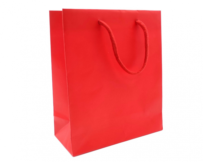 Shopper rosso in carta plastificata opaca, maniglia in cotone