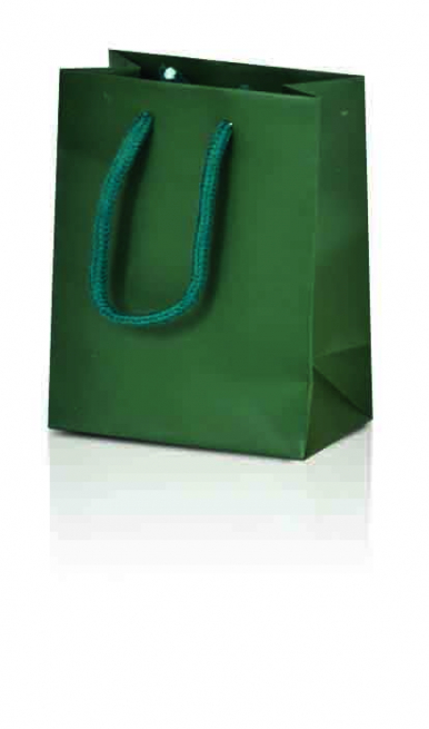 Shopper verde bosco in carta plastificata opaca, con maniglia in cotone