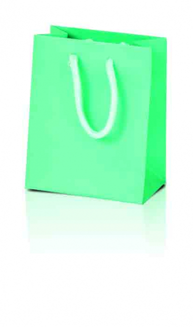 Shopper tiffany in carta plastificata opaca, con maniglia in cotone