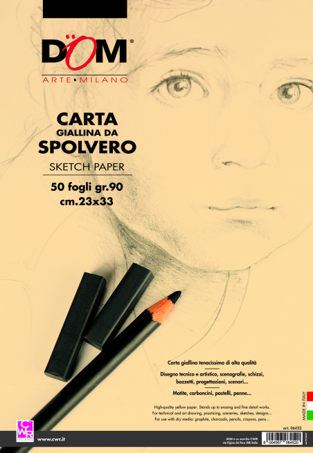 Carta giallina da spolvero formato 23x33 cm, confezione da 50 fogli