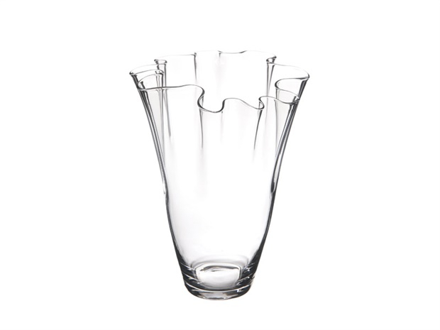 Vaso smerlato in vetro trasparente, diametro 30 cm, altezza 40 cm