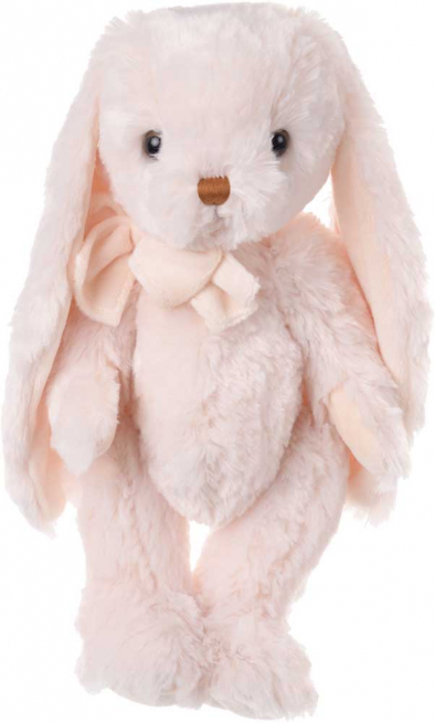 Coniglio peluche "Andre" bianco con fiocco in velluto panna, altezza 40 cm