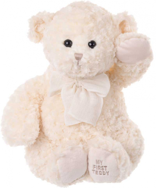 Orso my first teddy "Theodore" bianco con fiocco in velluto panna, altezza 30 cm