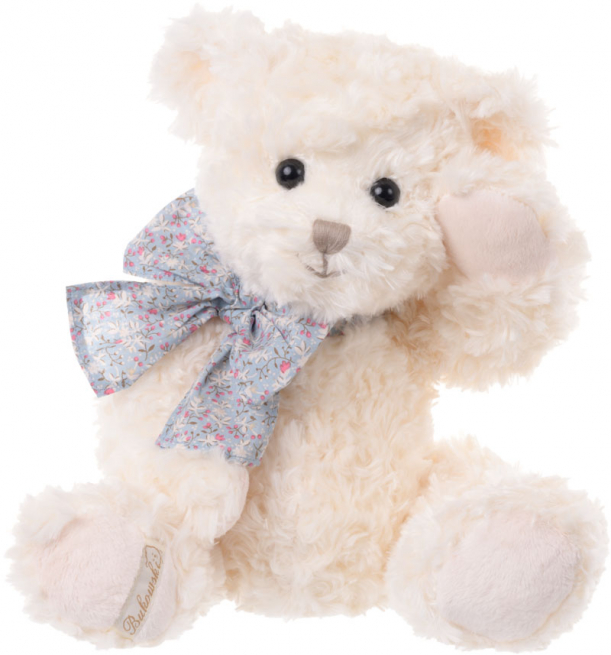 Orso "Beau Garcon Antoine" bianco con fiocco azzurro a fiori, altezza 40 cm