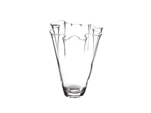 Vaso smerlato in vetro trasparente, diametro 21 cm, altezza 28 cm
