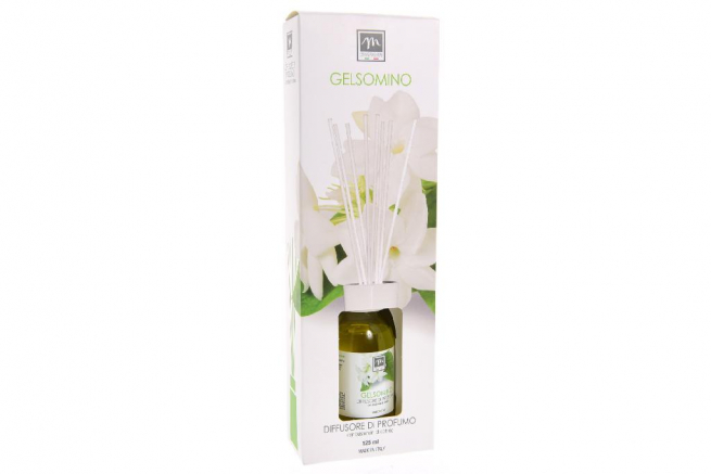 Diffusore di profumo essenza "Gelsomino" con bacchetti in cotone, 125ml