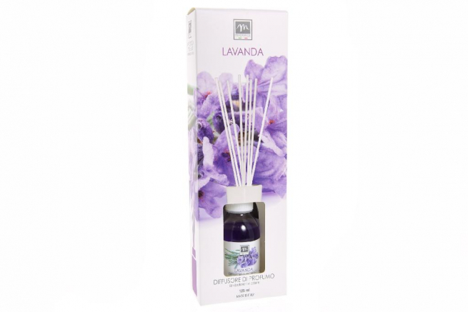 Diffusore di profumo essenza "Lavanda" con bacchetti in cotone, 125ml