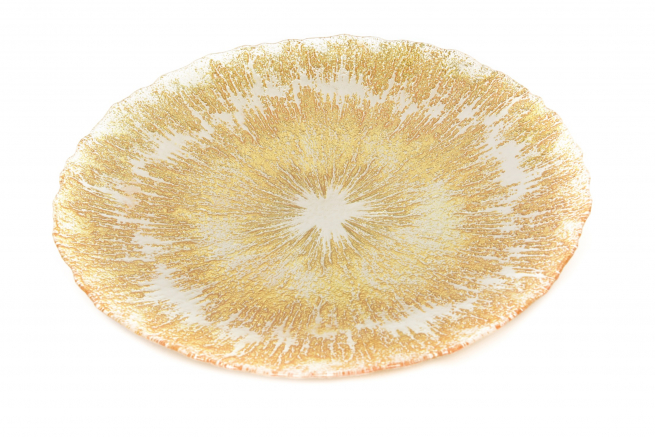 Centrotavola in vetro oro con glitter e bianco perla, diametro 41 cm