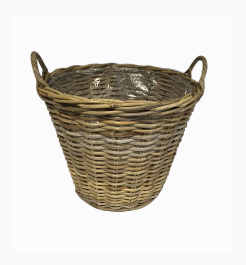 Cestino in rattan con plastica all'interno e manici, altezza 36 cm