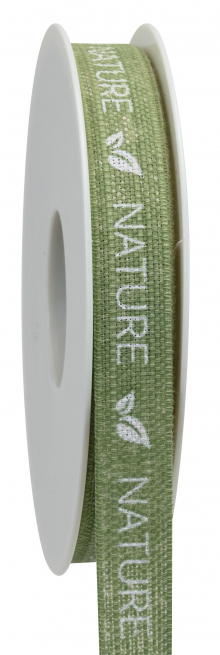 Rotolo nastro in tessuto verde con scritta "Nature" bianco, altezza 15 mm, lunghezza 20 mt