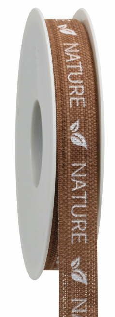 Rotolo nastro in tessuto marrone con scritta "Nature" bianco, altezza 15 mm, lunghezza 20 mt