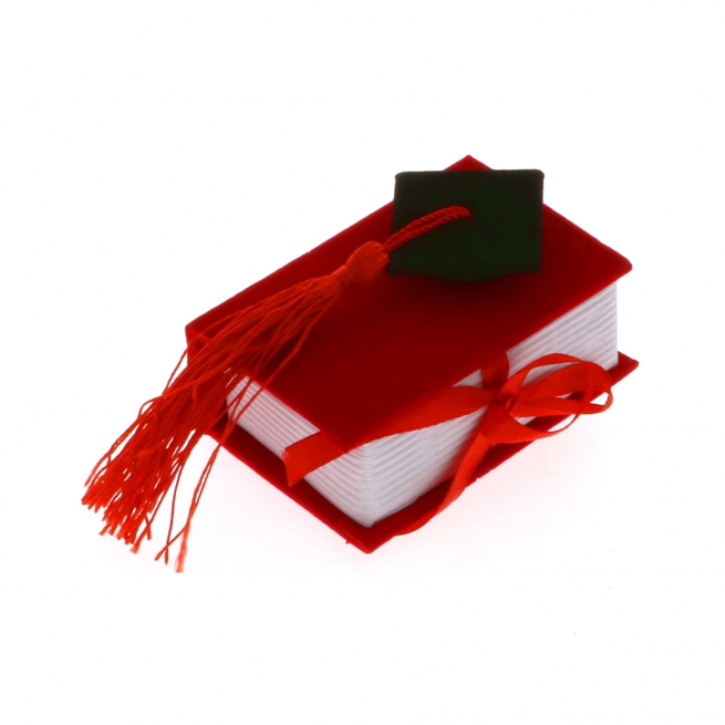Scatola a libro rosso con tocco e nappa, 5.5x8 cm, confezione da 6 pezzi