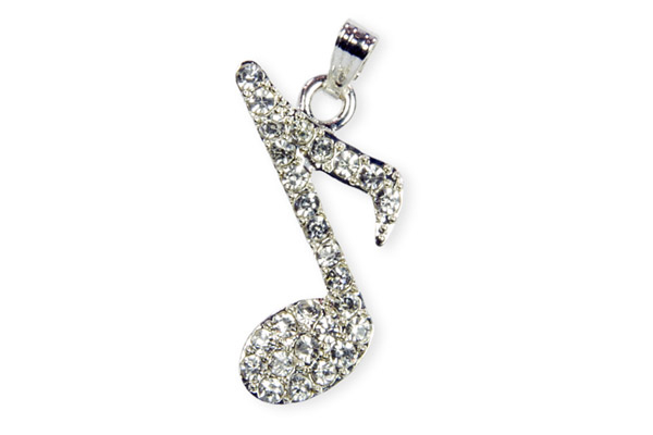 Ciondolo a forma di nota musicale con strass, altezza 2.5 cm, confezione da 6 pezzi