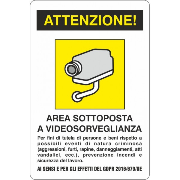 Cartello adesivo in PVC area videosorvegliata formato 15x22 cm