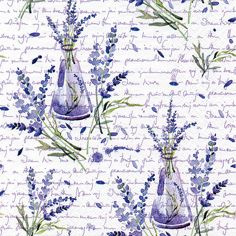 Tovagliolo in carta 3 veli stampa "Lavanda in bottiglie", 33x33 cm, confezione da 20 pezzi