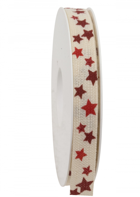 Rotolo nastro crema con stelle rosse, altezza 15 mm, lunghezza 20 mt