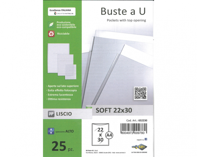 Busta a U soft formato 22x30, liscia alto spessore, confezione da 25 pezzi