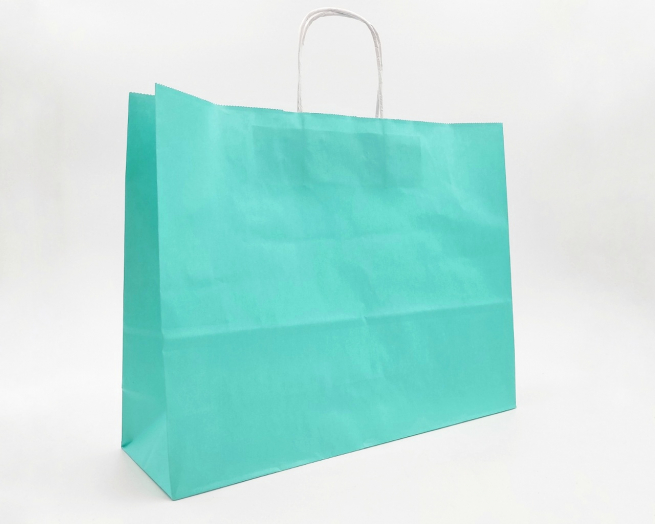 Shopper verde acqua - tiffany antico in carta kraft con maniglia ritorta bianca