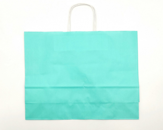 Shopper verde acqua - tiffany antico in carta kraft con maniglia ritorta bianca