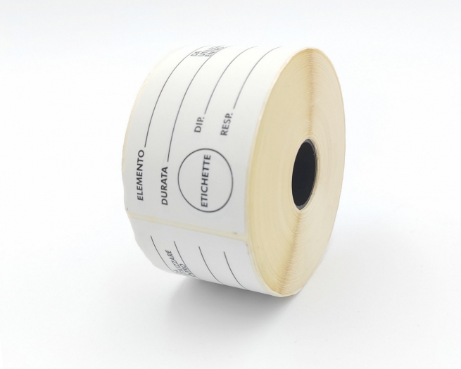 Etichette termiche removibili, formato 50x100 mm, personalizzata gestione lotti e scadenze, rotolo da 500 pezzi