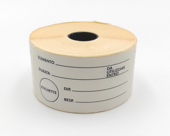 Etichette termiche removibili, formato 50x100 mm, personalizzata gestione lotti e scadenze, rotolo da 500 pezzi