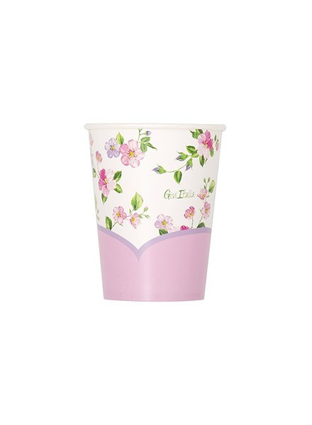 Bicchiere cartoncino fantasia "Romantic Flowers", confezione da 8 pezzi