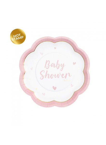 Piatto sagomato in cartoncino fantasia "Baby Shower", confezione da 8 pezzi