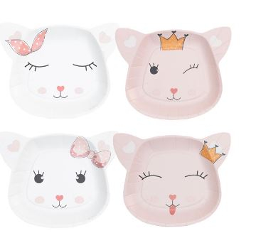 Piatto sagomato in cartoncino fantasia "Lady Kitty", confezione da 8 pezzi