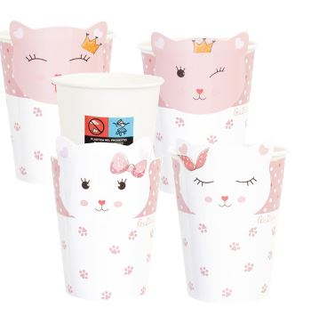 Bicchiere cartoncino fantasia "Lady Kitty", confezione da 8 pezzi