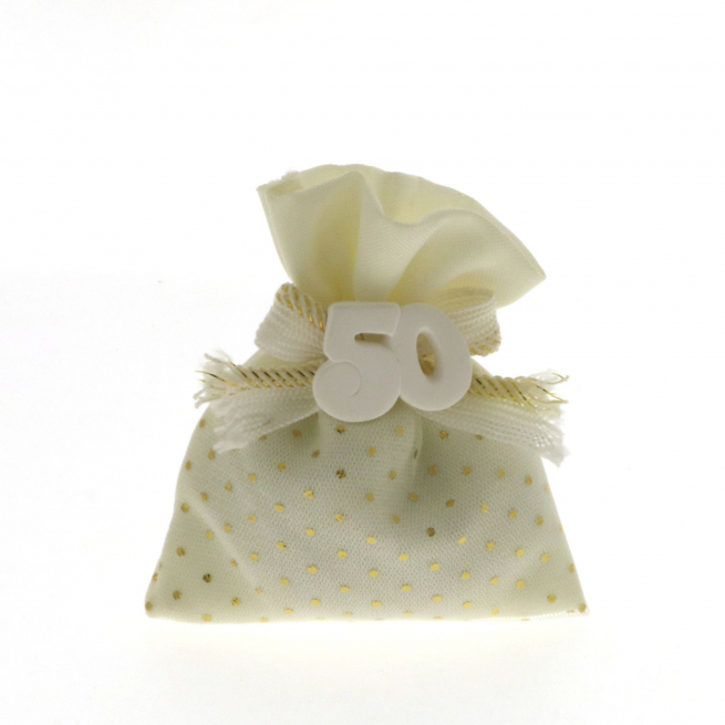 Sacchetto in tessuto 50 anni di matrimonio, 10x12 cm, confezione da 12 pezzi