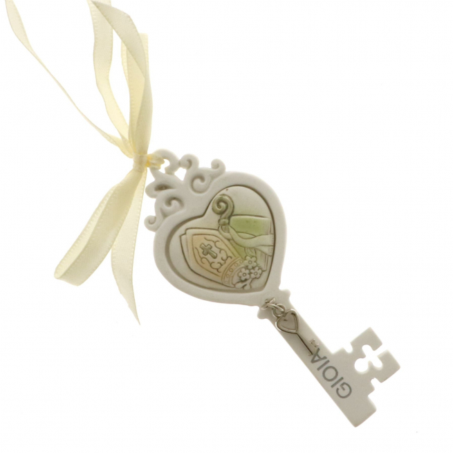 Chiave in gesso con icona Cresima, altezza 9 cm, confezione da 6 pezzi