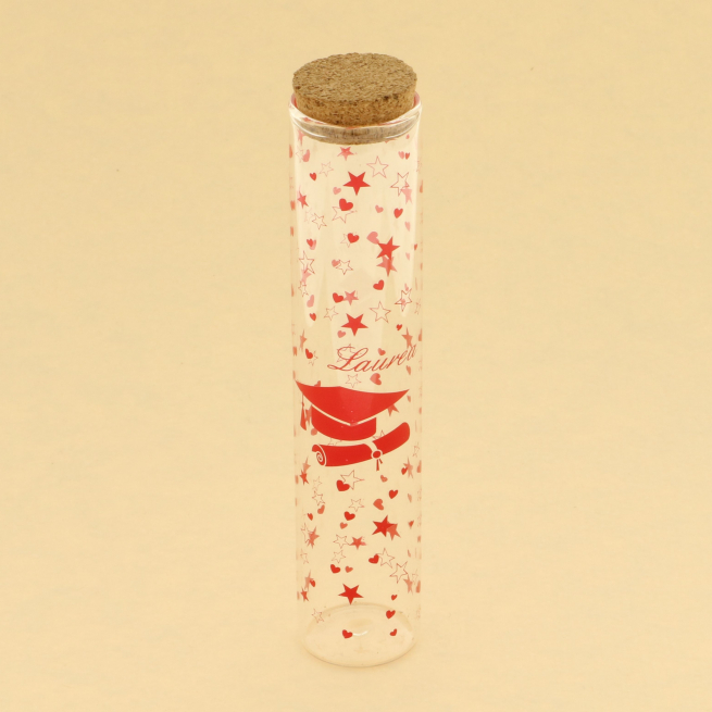 Fiala in vetro con tappo in sughero per laurea, altezza 12.5 cm, confezione da 6 pezzi