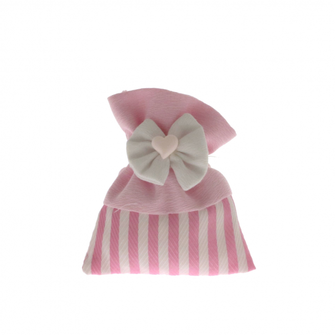 Sacchetto a righe bianco e rosa, 9x11 cm, confezione da 12 pezzi