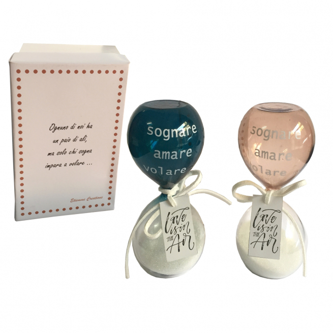 Clessidra in vetro con scritta collezione "Amare", altezza 12.5 cm, in scatola regalo
